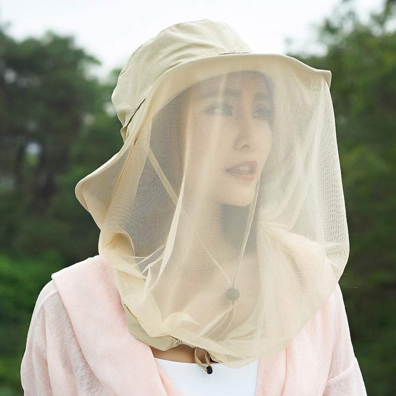 Mosquito Head Net Hat, Safari Sun Hat with Veil Mesh Protection from Insect