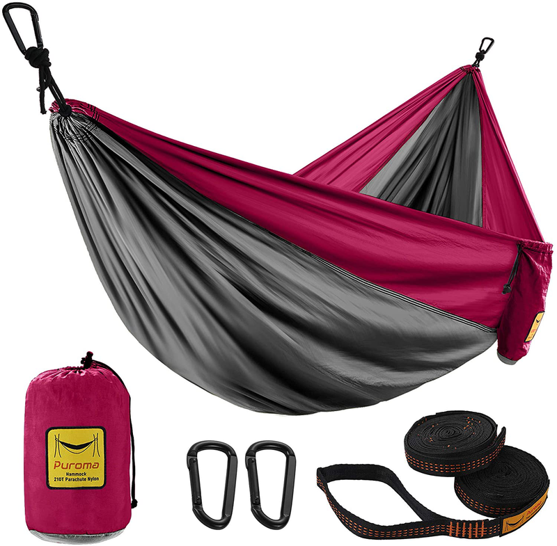 Puroma Camping Hammock Single & Double Portable Hammock Ultralight Nylon Parachute Hammocks with 2 Hanging Straps for Backpacking, Travel, Beach, Camping, Hiking, Backyard Home & Garden > Lawn & Garden > Outdoor Living > Hammocks Puroma Light Grey & Dark Red Large 