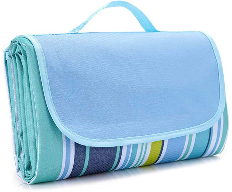 Picnic Blanket Waterproof for 6-8 Adults | 79"x79" Extra-Large Picnic Blankets for Lots of Occasions | Water and Sand Proof Backing is Easy to Clean and Maintain | Park or Beach (Blue Stripes) Home & Garden > Lawn & Garden > Outdoor Living > Outdoor Blankets > Picnic Blankets FUKANG Blue Stripes  