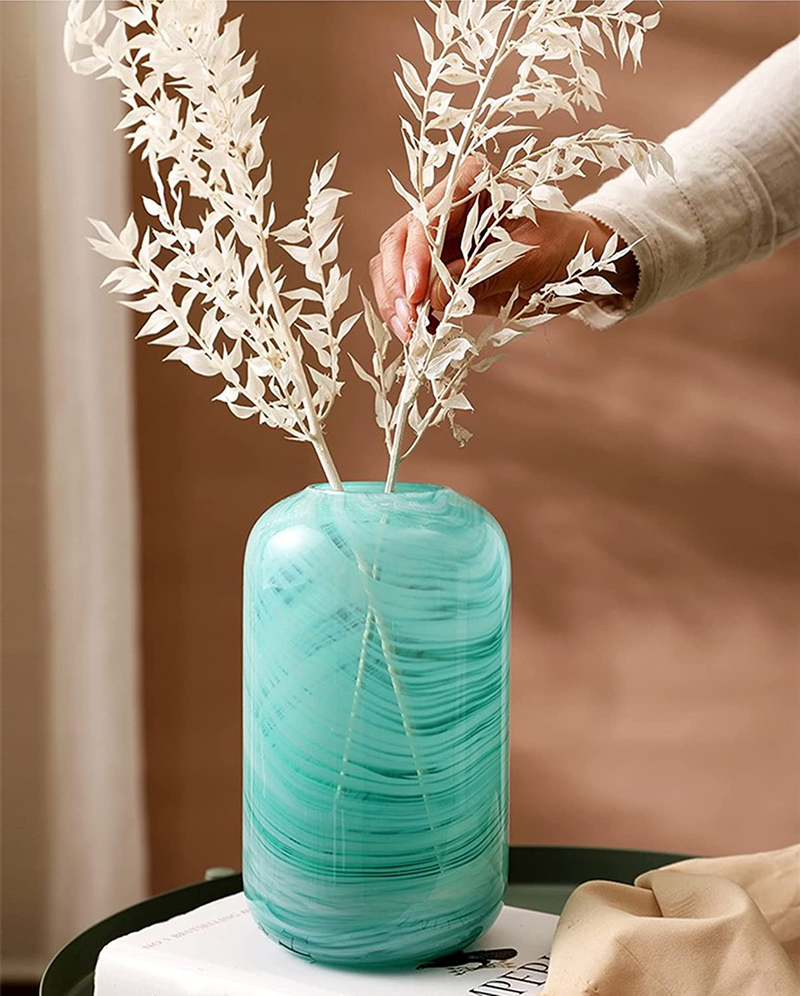 Glass Flower Vase, Blue Hand Blown Glass Vase,Decorative Glass Vase for Home Decor,Modern Floral Vase for Living Room, Centerpieces, Tabletop, Wedding Home & Garden > Decor > Vases Anguipie   