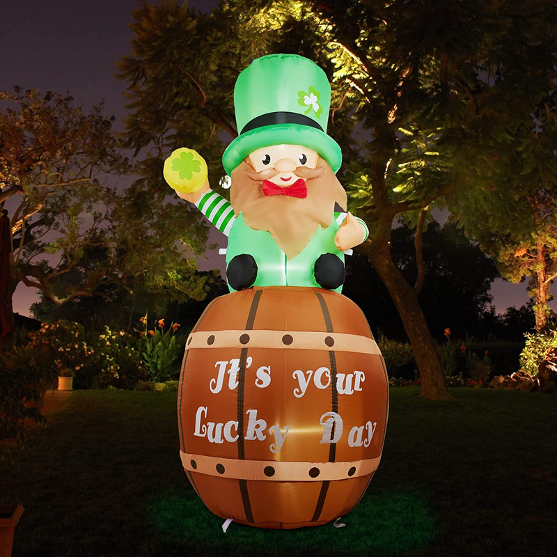 HOOJO 6 FT Height St Patricks Day Inflatables Decorations, Outdoor Decor St Patricks Day Decorations for the Home, Leprechaun with Beer Build-In LED for Holiday Lawn, Yard Decor, Garden Arts & Entertainment > Party & Celebration > Party Supplies HOOJO   