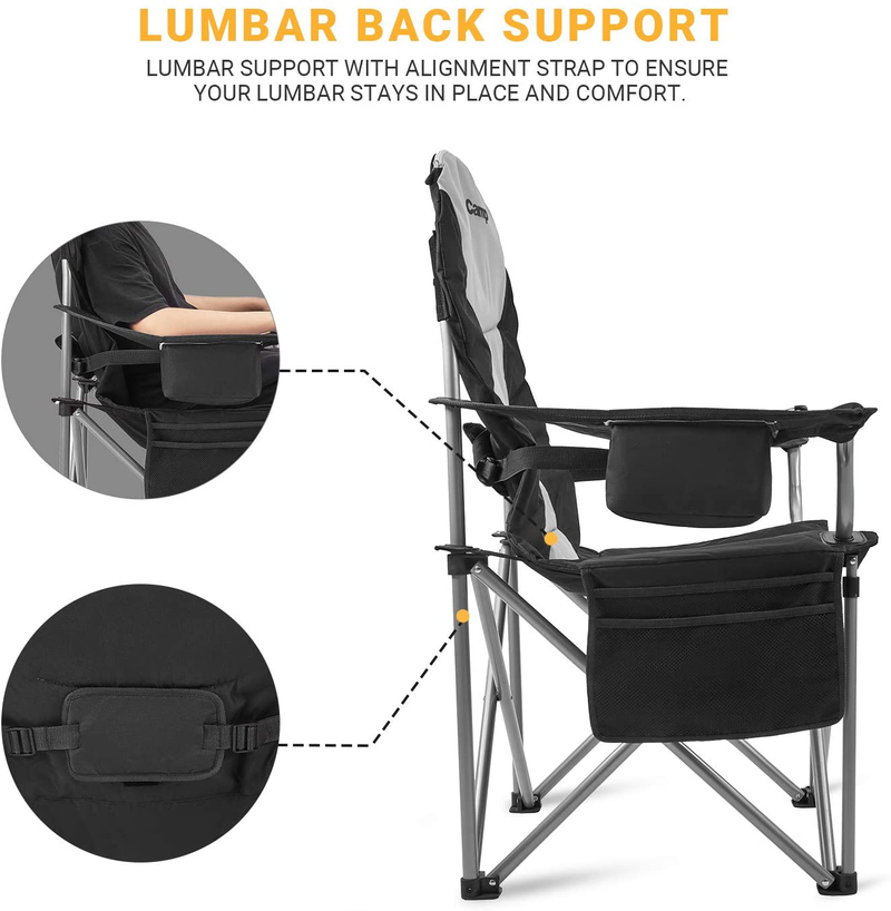 Kingcamp Lumbar Back, Padded Folding Cooler, Armrest, Cup Holder, Oversized Quad Camp Chair Heavy Duty, Supports 350 Lbs, 1 Pack, 24.4 X 23.6 X 18.5/41.3 Inches, Black/Mediumgrey Sporting Goods > Outdoor Recreation > Camping & Hiking > Camp Furniture KingCamp   