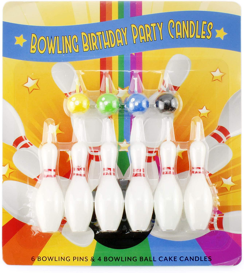 Cornucopia Bowling Cake Candle Set (20-Piece Pins and Balls Birthday Candle Set), 20 Candles Total with 12 Pins and 8 Colored Balls
