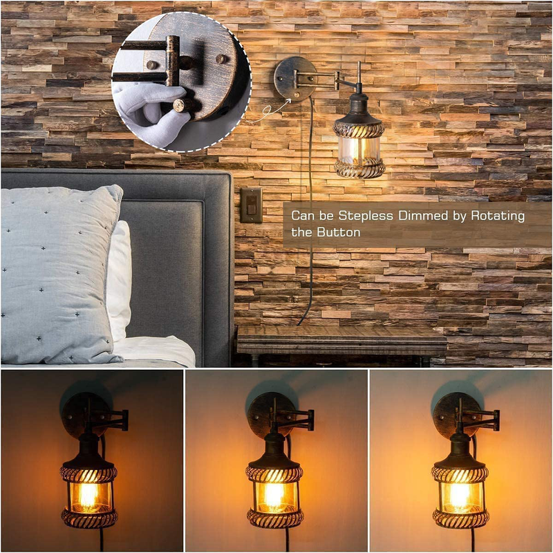 Swing Arm Wall Lamp, 2-In-1 270 Angle Adjustable Industrial Rustic Wall Sconces with Plug in Hardwired On/Off Switch Glass Shade Retro Iron Wall Light Fixtures for Bedside Bedroom Bathroom Living Room Home & Garden > Lighting > Lighting Fixtures > Wall Light Fixtures KOL DEALS   