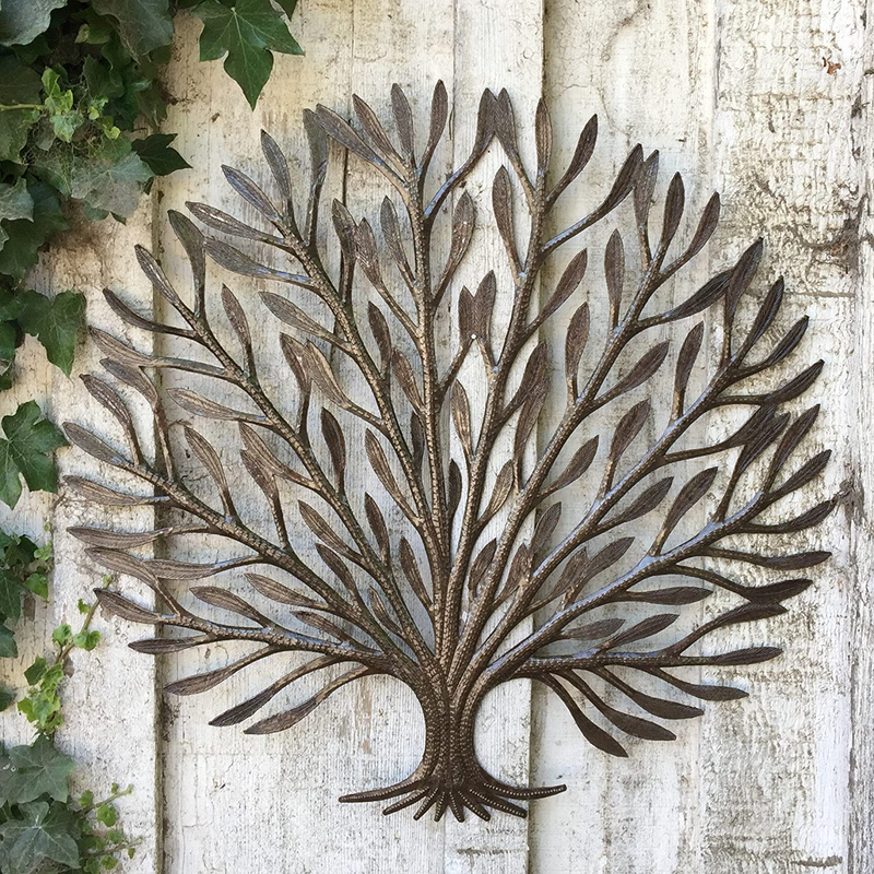 Metal Wall Hanging Decor ,Elegance in The Garden Sculpture Handmade in Haiti from Recycled Oil Drum, Decorative, 23 x 23 Inches Home & Garden > Decor > Artwork > Sculptures & Statues It's Cactus   