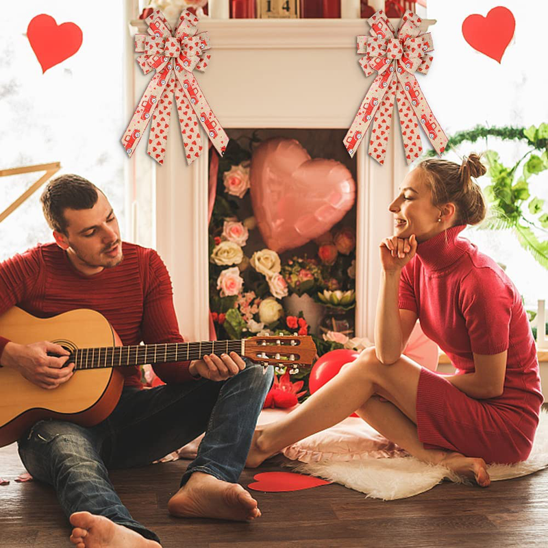 Large Valentine'S Day Wreath Bows, Red Truck Bows for Wreath Farmhouse Wreath Bows for Front Door, Red Glitter Heart Decoration Bows for Indoor Outdoor Holiday Wedding Party Tree Ornament Home & Garden > Decor > Seasonal & Holiday Decorations Threetols   