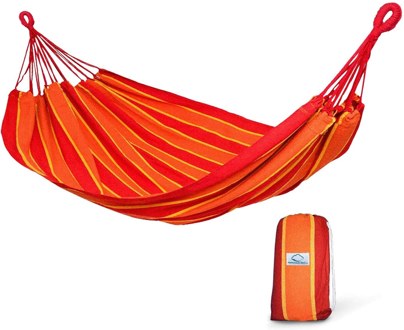 Hammock Sky Brazilian Double Hammock Two Person Bed for Backyard, Porch, Outdoor and Indoor Use - Soft Woven Cotton Fabric (Natural) Home & Garden > Lawn & Garden > Outdoor Living > Hammocks Hammock Sky Orange & Yellow Stripes  