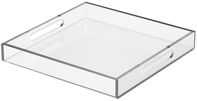 NIUBEE Acrylic Serving Tray 10x10 Inches -Spill Proof- Clear Decorative Tray Organiser for Ottoman Coffee Table Countertop with Handles Home & Garden > Decor > Decorative Trays NIUBEE Clear 15x15 