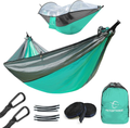 Hitorhike Camping Hammock with Mosquito Net Nylon Tree Straps Detachable Aluminum Poles and Steel Carabiners, 2 in 1 Design for Backpacking, Camping, Travel, Beach, Backyard Sporting Goods > Outdoor Recreation > Camping & Hiking > Mosquito Nets & Insect Screens HITORHIKE Marrs Green With Gray  