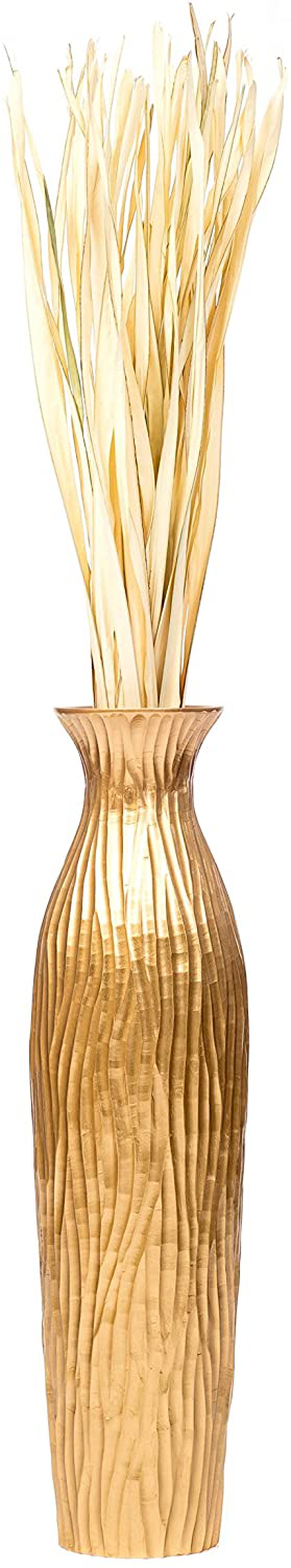 LEEWADEE Large Floor Vase – Handmade Flower Holder Made of Wood, Sophisticated Vessel for Decorative Branches and Dried Flowers, 30 inches, Golden Home & Garden > Decor > Vases LEEWADEE   