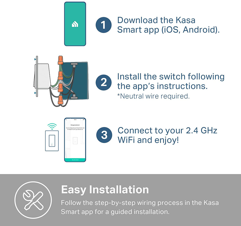 Kasa Smart Light Switch HS200, Single Pole, Needs Neutral Wire, 2.4GHz Wi-Fi Light Switch Works with Alexa and Google Home, UL Certified, No Hub Required , White Home & Garden > Household Appliance Accessories Kasa Smart   