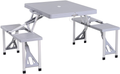 Outsunny Portable Foldable Camping Picnic Table Set with Four Chairs and Umbrella Hole, 4-Seats Aluminum Fold up Travel Picnic Table, Blue Sporting Goods > Outdoor Recreation > Camping & Hiking > Camp Furniture Outsunny Grey  