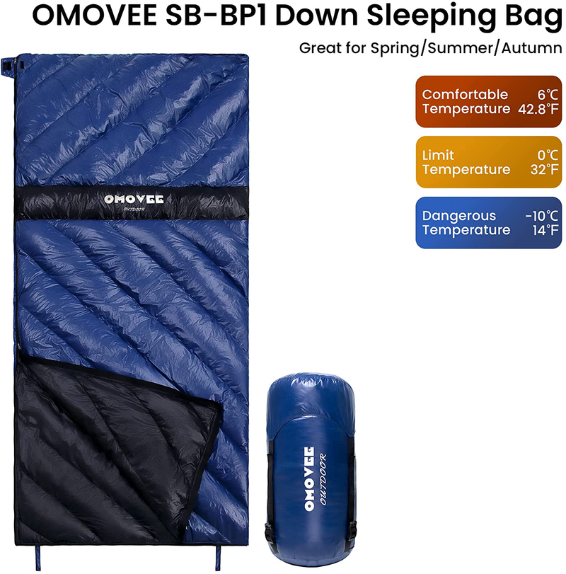 OMOVEE Goose down Sleeping Bag - Ultra Compact down Filled Lightweight Backpack Envelope Sleeping Bag 3 Seasons for Adults Kids Boys Girls 85X210Cm for Indoor&Outdoor Hiking Camping Sporting Goods > Outdoor Recreation > Camping & Hiking > Sleeping Bags OMOVEE   