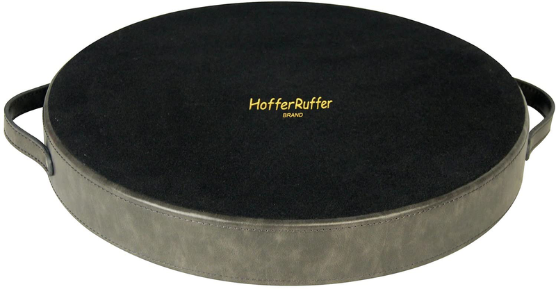 HofferRuffer Top Nocth PU Leather Round Serving Tray, Decorative Serving Tray with Handles, Coffee Tray, Ottoman Tray for Home Or Office, Diameter 14.6-inch (Dark Grey)