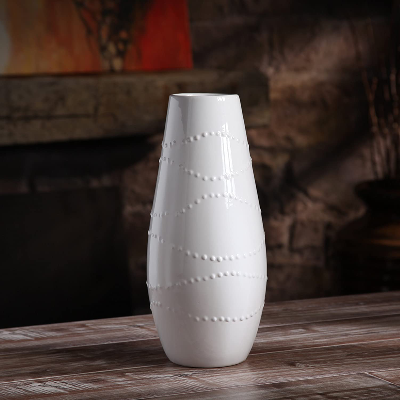 Hosley 12 Inch High White Textured Ceramic Vase Ideal Gift for Weddings Party Home Spa Settings Reiki O3