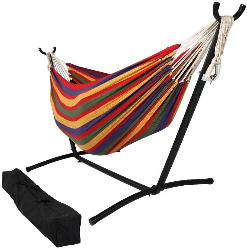 Sunnydaze Double Brazilian Hammock with Stand & Carrying Case - Large Two Person Hammock with Brazilian Stand - 400 Pound Capacity - Tropical Home & Garden > Lawn & Garden > Outdoor Living > Hammocks Sunnydaze Decor Default Title  