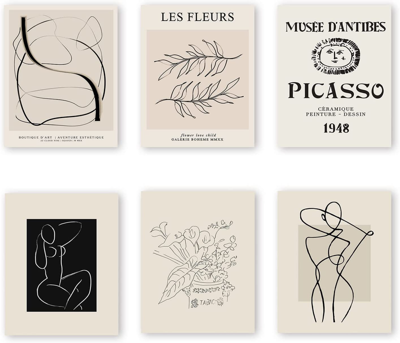 Insimsea Master Painting Prints, Grey Matisse Poster Picasso Line Drawing Abstract Woman Wall Art, Minimalist Woman Body Print UNFRAMED, 8"X10", Set of 6 Home & Garden > Decor > Artwork > Posters, Prints, & Visual Artwork InSimSea   