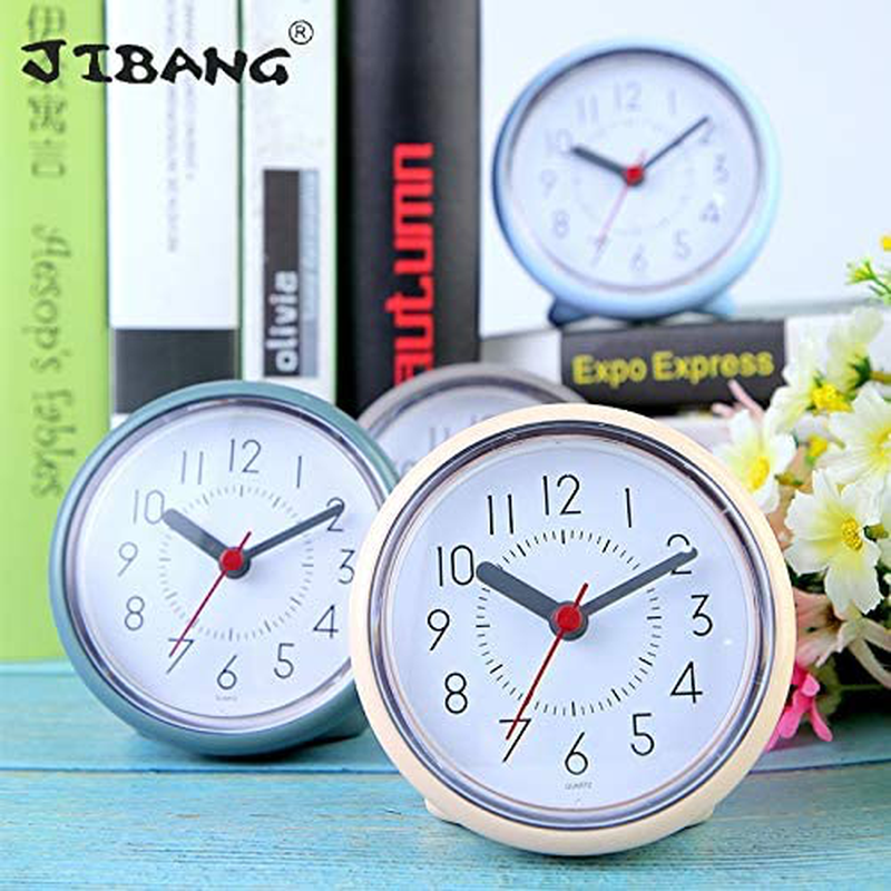 JIBANG Bathroom Wall Clock, Waterproof Suction Cup Silent Non Ticking Clocks with Stand for Desk Bedroom Home Office School (4 Inch, Grey)