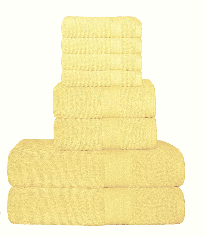 Glamburg Ultra Soft 8 Piece Towel Set - 100% Pure Ring Spun Cotton, Contains 2 Oversized Bath Towels 27x54, 2 Hand Towels 16x28, 4 Wash Cloths 13x13 - Ideal for Everyday use, Hotel & Spa - Light Grey Home & Garden > Linens & Bedding > Towels GLAMBURG Yellow  