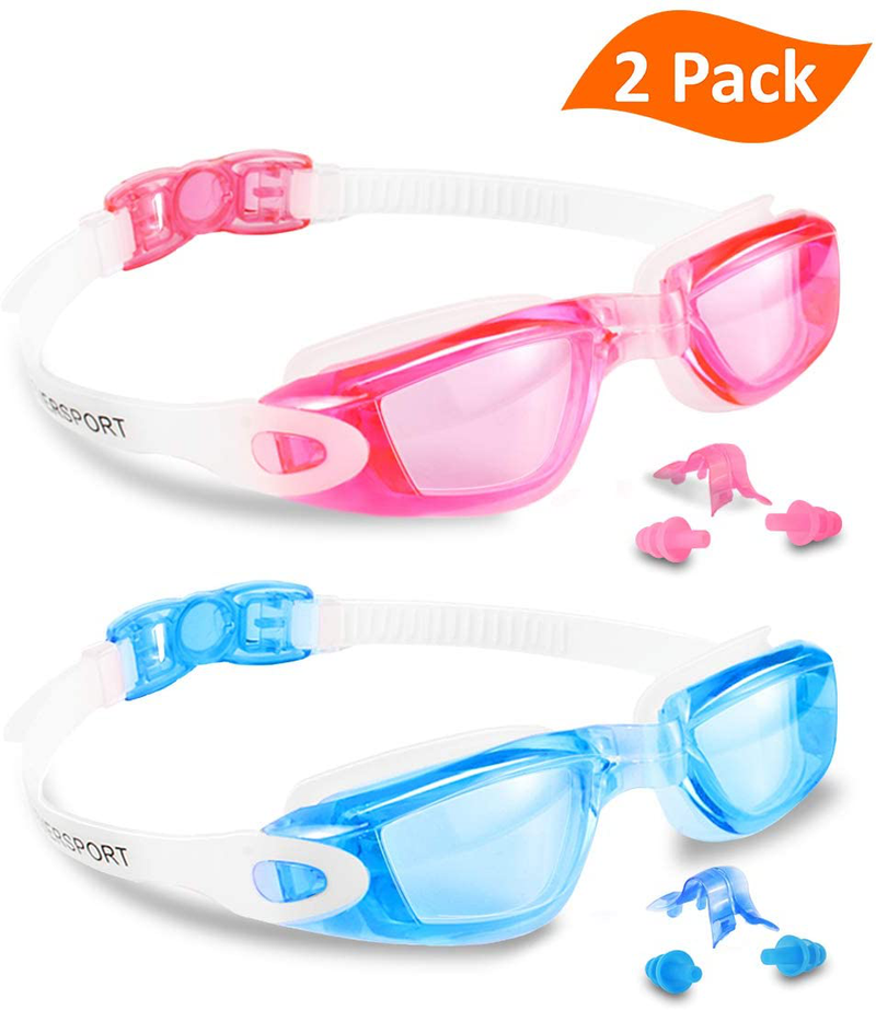 EverSport Swim Goggles Pack of 2 Swimming Goggles Anti Fog for Adult Men Women Youth Kids Sporting Goods > Outdoor Recreation > Boating & Water Sports > Swimming > Swim Goggles & Masks EverSport Pink & Aquablue  
