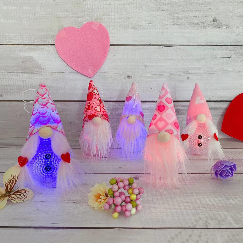 Valentines Day Gnome LED Lights, Glowing Dwarf Doll Plush Pendant Handmade Valentine'S Lights Toy Gifts Light up Valentine'S Day Pendant Home Office Table Decoration (A) Home & Garden > Lighting > Lighting Fixtures Eme-rald A  