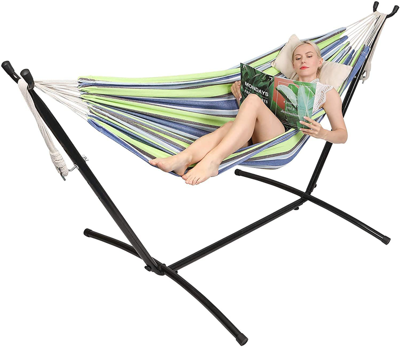 Kanchimi Hammock with Stand,Max Load 450lbs,Portable Double Hammock for para Patio,Indoor Outdoor Hammock with Stand 2 Person Heavy Duty,Premium Carrying Case Included（Bluegreen）