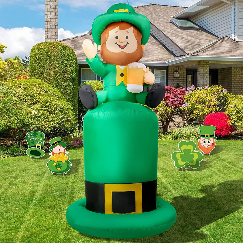 HOOJO 6 FT Height St Patricks Day Inflatable Decorations, Outdoor Decor St Patricks Day Decorations for the Home, Leprechaun Build-In LED for Holiday Lawn, Yard Decor, Garden Arts & Entertainment > Party & Celebration > Party Supplies HOOJO   