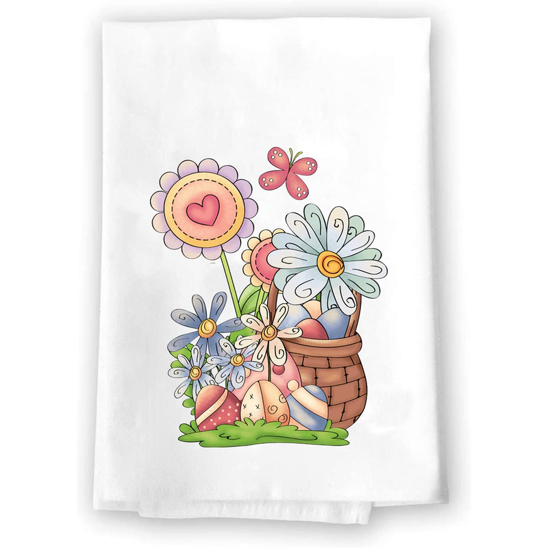 Decorative Kitchen and Bath Hand Towel | Easter Flowers Orange Pink Green | Spring Summer Garden Themed | Home Decor Decorations | House Gift Present Home & Garden > Decor > Seasonal & Holiday Decorations Serenity Home Goods Egg Basket  