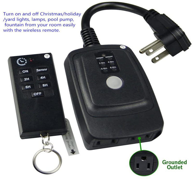 ECOPlugs Outdoor Light Timer Remote Control, Christmas Light Timer Switch Outlet, Automatic Light Switch Timer Outlet