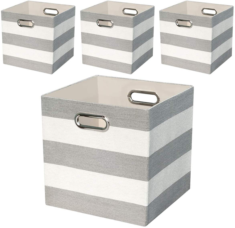 Storage Bins Storage Cubes, 13×13 Fabric Storage Boxes Foldable Baskets Containers Drawers for Nurseries,Offices,Closets,Home Décor ,Set of 4 ,Grey-white Striped Home & Garden > Decor > Seasonal & Holiday Decorations Posprica Grey-white Striped 11×11×11/4pcs 