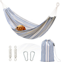 ROOITY Double Hammock Brazilian Hammocks with Portable Carrying Bag,Soft Woven Fabric, Up to 450 Lbs Hanging for Patio,Trees,Garden,Backyard,Porch,Outdoor and Indoor XXX-Large Brown&Grey Stripe Home & Garden > Lawn & Garden > Outdoor Living > Hammocks ROOITY White-blue Stripe  