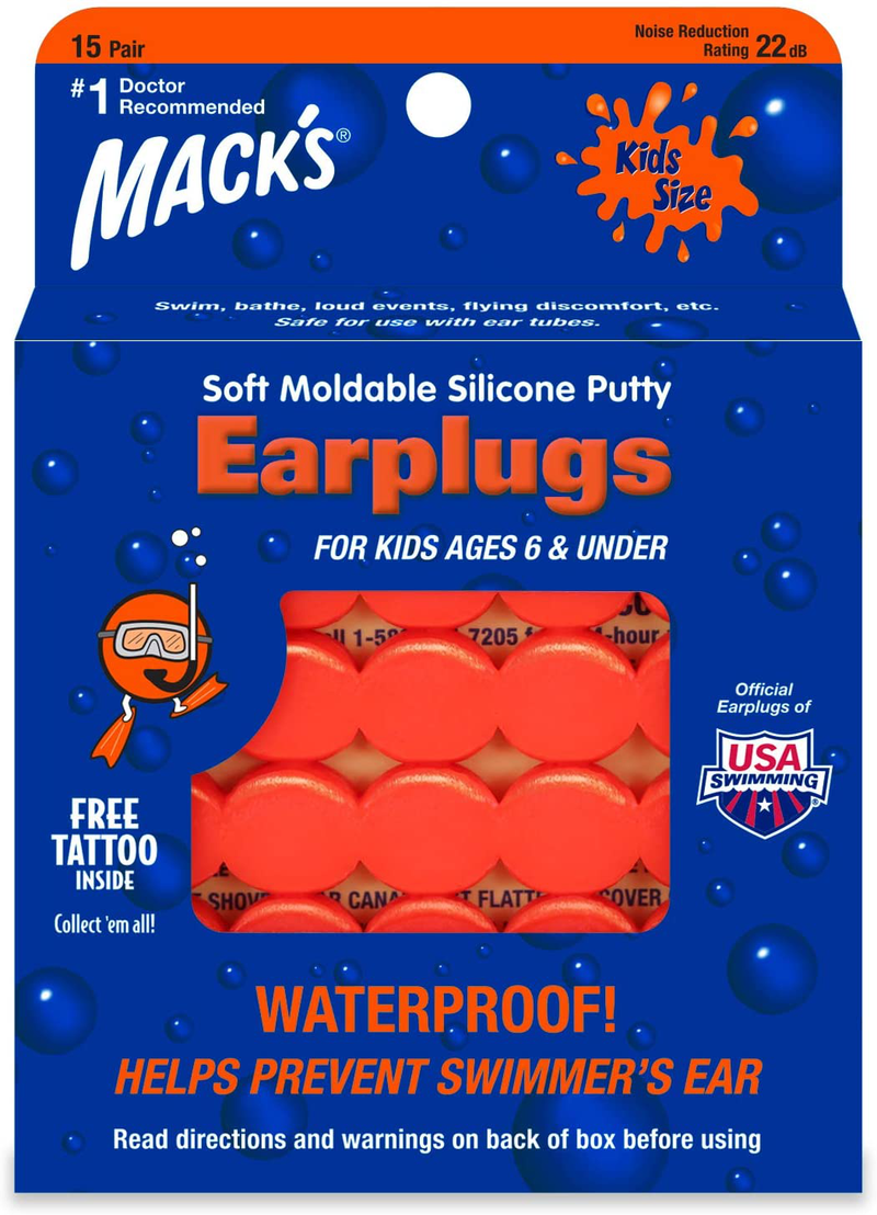 Mack's Soft Moldable Silicone Putty Ear Plugs – Kids Size, 15 Pair – Comfortable Small Earplugs for Swimming, Bathing, Travel, Loud Events and Flying Sporting Goods > Outdoor Recreation > Boating & Water Sports > Swimming Mack's Default Title  