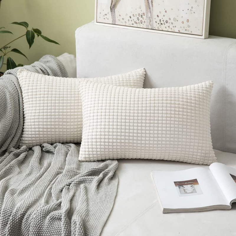 MIULEE Pack of 2 Decorative Throw Pillow Covers Soft Corduroy Solid Cushion Case Brown Pillow Cases for Couch Sofa Bedroom Car 18 X 18 Inch 45 X 45 Cm Home & Garden > Decor > Chair & Sofa Cushions MIULEE Cream White 12"x20" 
