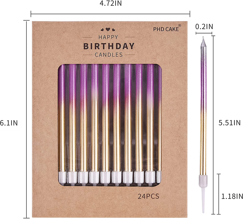 PHD CAKE 24-Count Colorful Long Thin Birthday Candles for Cake Party, Anniversary Cake Candles, Weddings Cake Decorations, Baby Shower Home & Garden > Decor > Home Fragrances > Candles PHD CAKE   