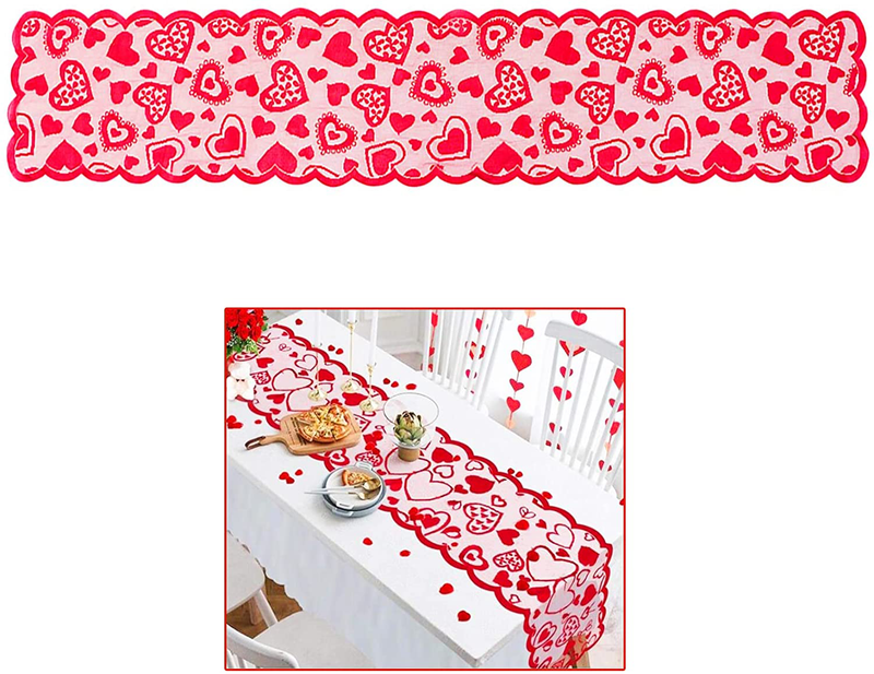 QIUFSSE 13X72 in Valentines Table Runner Valentines Day Decorations Lace Love Table Runner for Home Wedding Party（Double Heart） Home & Garden > Decor > Seasonal & Holiday Decorations QIUFSSE Set-A  