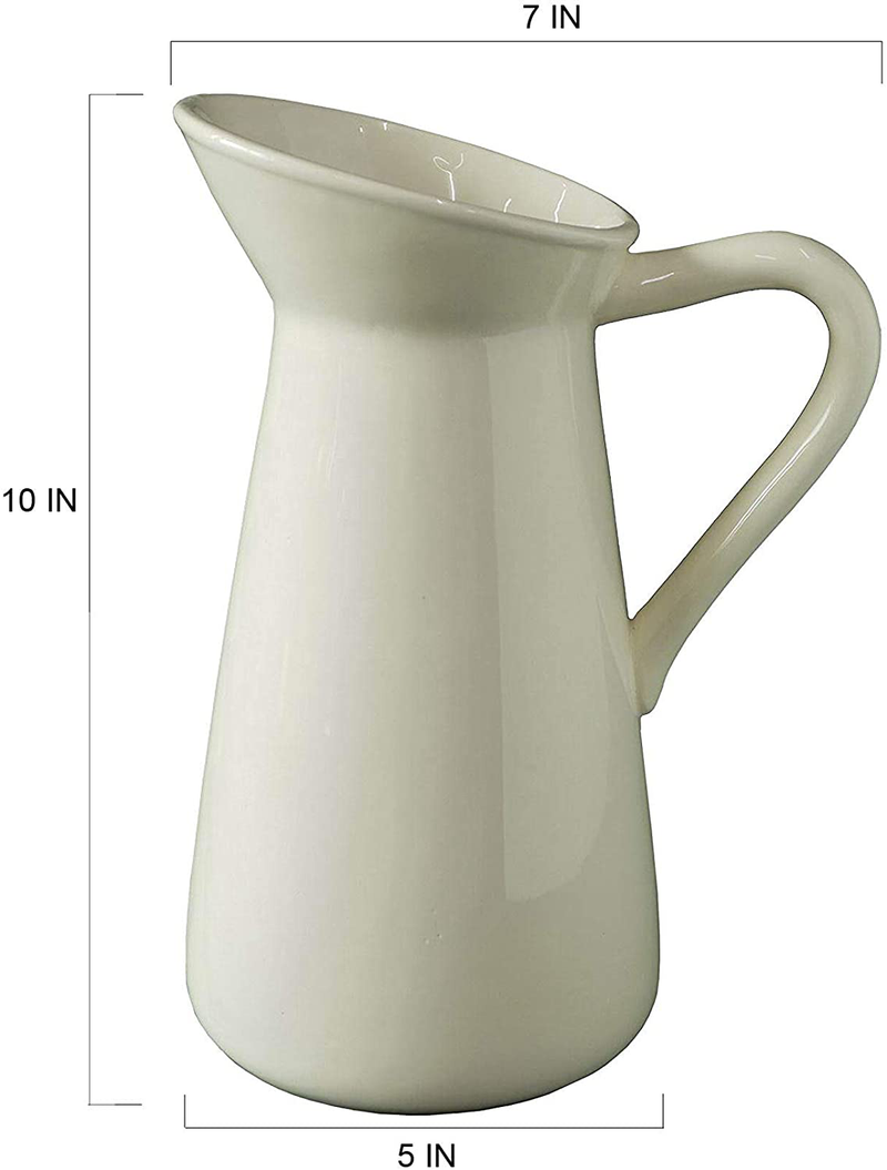Hosley Cream Ceramic Pitcher Vase is 10 Inches High and is Perfect for Flowers or Decorative Use and is Ideal for Dried Floral Arrangements Gifts for Home Weddings Spa and Aromatherapy Settings O3 Home & Garden > Decor > Vases Hosley   