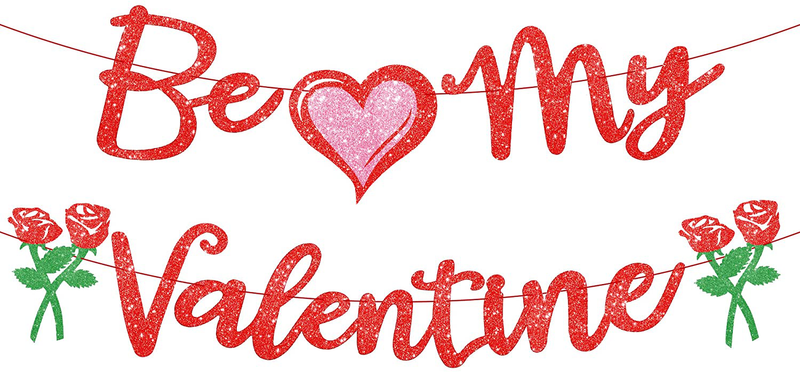Glitter, Be My Valentine Banner - 10 Feet, 2 Strings, No DIY | Happy Valentines Day Banner for Valentines Day Decorations | Valentines Garland for Mantle | Valentines Banner for Valentines Decorations Home & Garden > Decor > Seasonal & Holiday Decorations KatchOn   