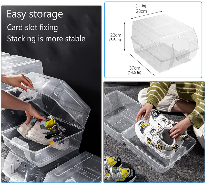 EAQ 6 Pack Shoe Organizers Box Stackable, Flip over Transparent Simple Large Shoe Box with Handle and Card Slot for Closets and Entryway,Shoe Storage Boxes with Lids for Sneakers Furniture > Cabinets & Storage > Armoires & Wardrobes EAQ   