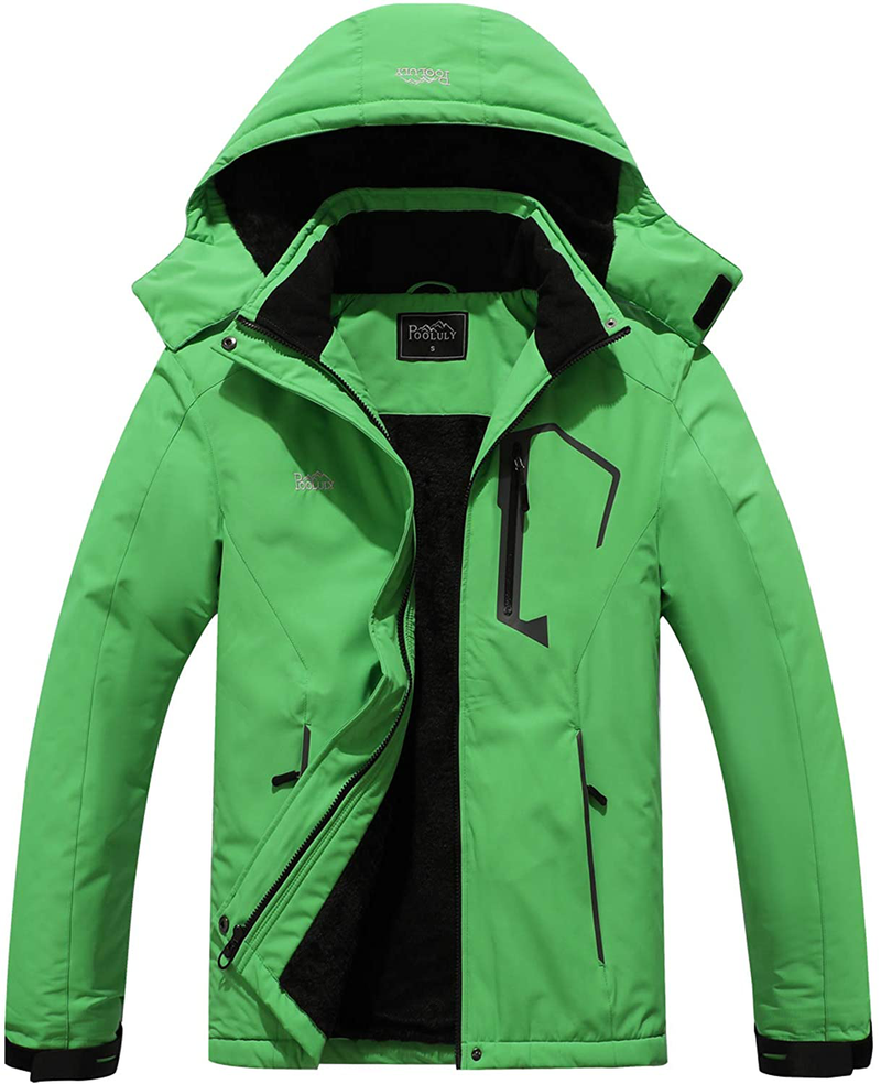 Pooluly Men's Ski Jacket Warm Winter Waterproof Windbreaker Hooded Raincoat Snowboarding Jackets  Pooluly Green Small 
