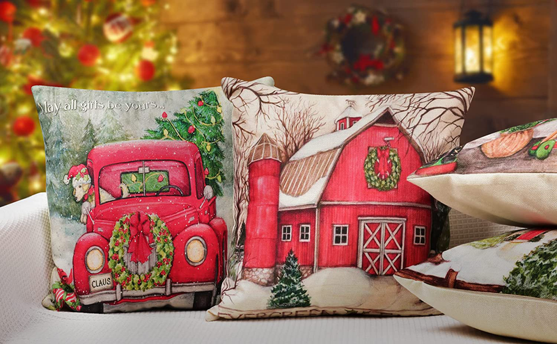 Hlonon Christmas Decorations Christmas Pillow Covers 20 X 20 Inches Set of 4 - Xmas Series Cushion Pillow Cover Custom Zippered Square Pillowcase Home & Garden > Decor > Chair & Sofa Cushions Hlonon   