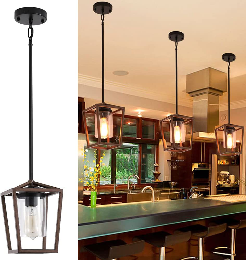 SGLfarmty Pendant Lighting for Kitchen Island, Cage Hanging Light Fixtures, Black Pendant Lights with Durable Glass Shade for Dining Room & Kitchen,Black Home & Garden > Lighting > Lighting Fixtures SGLfarmty Bronze Lights  