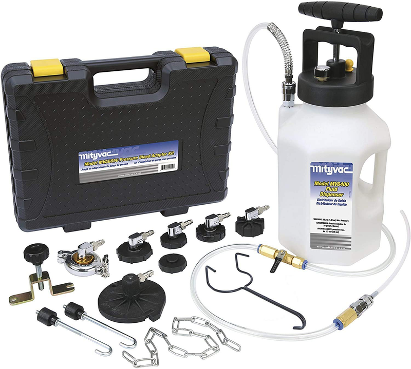 Mityvac MV6840 Hydraulic Brake and Clutch Pressure Bleeding System with Integrated Safety and Pressure Relief Valve, 7 Master Cylinder Adapters and Case , Black , 12 x 12 Inch Vehicles & Parts > Vehicle Parts & Accessories > Motor Vehicle Parts > Motor Vehicle Braking Mityvac Pressure Kit  
