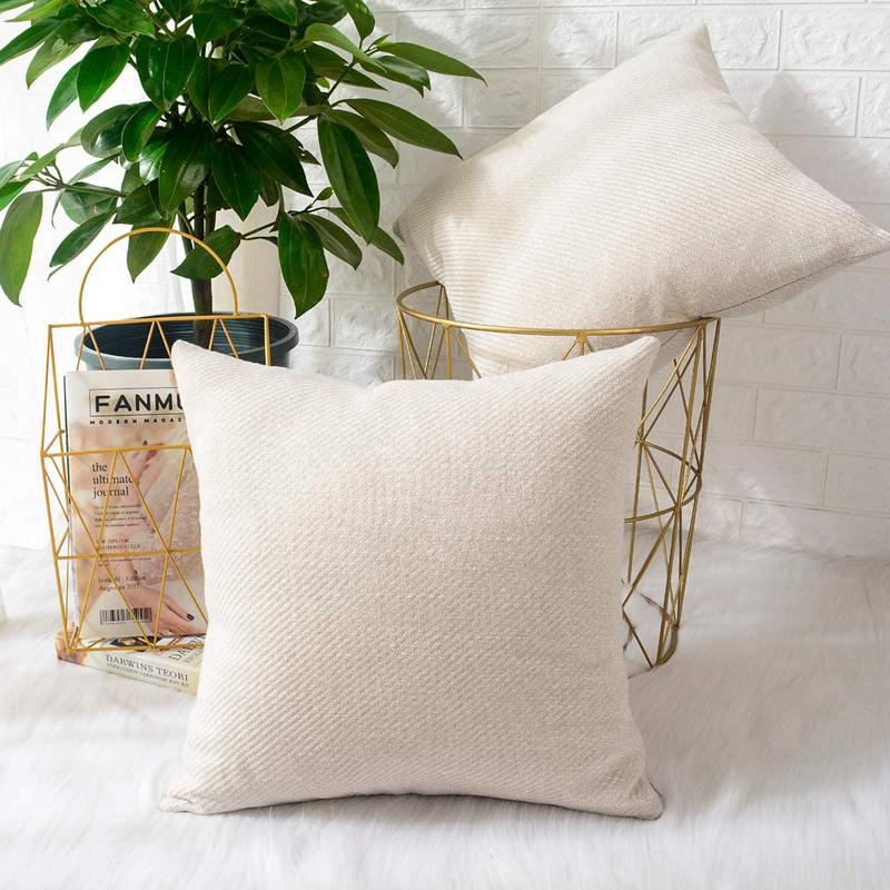 MERNETTE Pack of 2, Decorative Square Throw Pillow Cover Cushion Covers Pillowcase, Home Decor Decorations for Sofa Couch Bed Chair 20X20 Inch/50X50 Cm (Cream) Home & Garden > Decor > Chair & Sofa Cushions MERNETTE Cream 16"x16" 