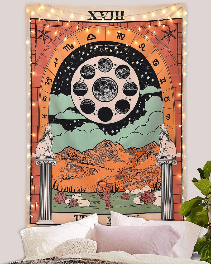 Sevenstars Tarot Tapestry The Moon Tapestry The Star Tapestry Moon Tarot Tapestry Medieval Europe Divination Tapestry Wall Hanging Mysterious Tapestries for Room Home & Garden > Decor > Artwork > Decorative Tapestries Sevenstars   