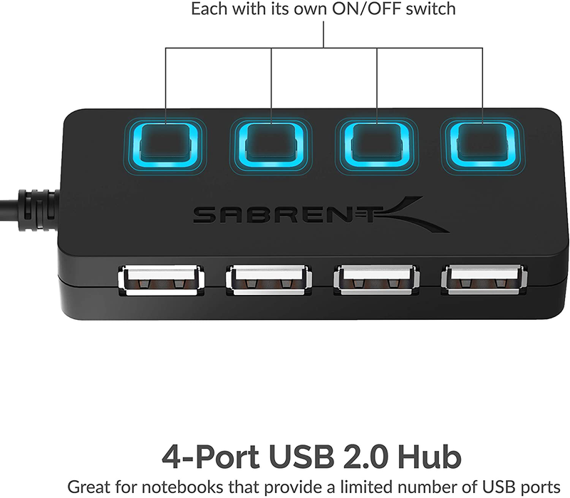 Sabrent 4-Port USB 2.0 Data Hub with Individual LED Lit Power Switches [Charging NOT Supported] for Mac & PC (HB-UMLS) Sporting Goods > Outdoor Recreation > Camping & Hiking > Portable Toilets & Showers SABRENT   
