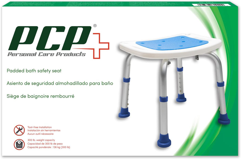 PCP Bathroom Bench Shower Chair Safety Seat, Adjustable Grip Traction, Portable Medical Senior Aid, Foam Padded