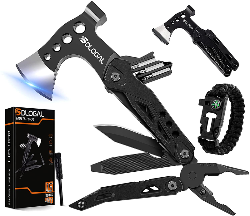 Sdlogal Multitool Camping Accessories 15 in 1 Tool Hatchet with Axe Hammer Saw Screwdrivers Pliers Wirecutter,5-In-1 Paracord Bracelet, Anniversary Birthday Cool Stuff Gifts for Dad Boyfriend Husband Sporting Goods > Outdoor Recreation > Camping & Hiking > Tent Accessories sdlogal 15in1 Multitool Hatchet  