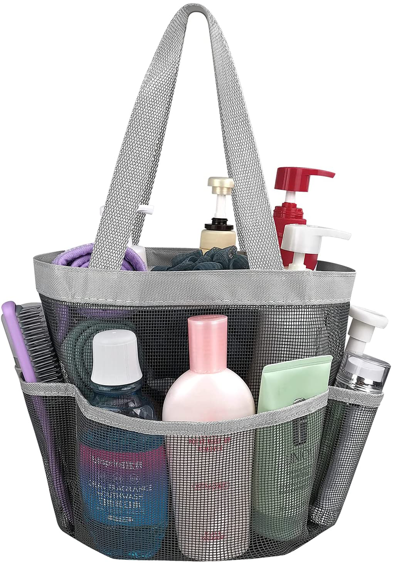 Mesh Shower Caddy Basket with 8 Storage Pockets, Portable Shower Tote Bag Hanging Swimming Pool, Toiletry Bathroom Organizer for College Dorm Room Essentials for Girls and Boys (1, Golden Dots) Sporting Goods > Outdoor Recreation > Camping & Hiking > Portable Toilets & Showers Hommtina Gray 1 