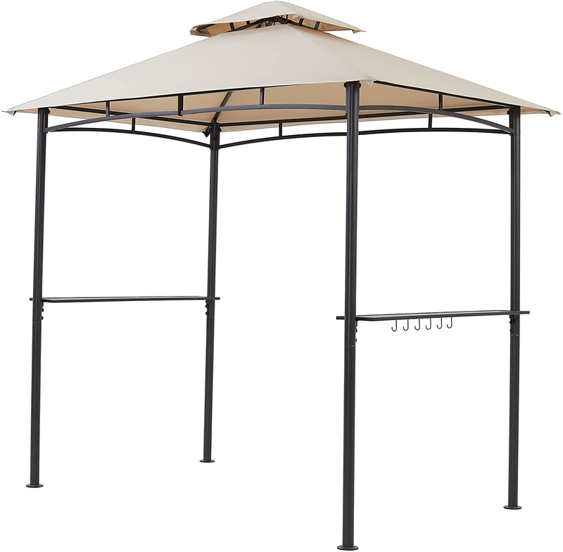 StarEcho Soft Top Barbecue Grill Gazebo, Outdoor Canopy Grill Double Tired, Gazebo for BBQ Grill Shade Tent,5'X8', Beige
