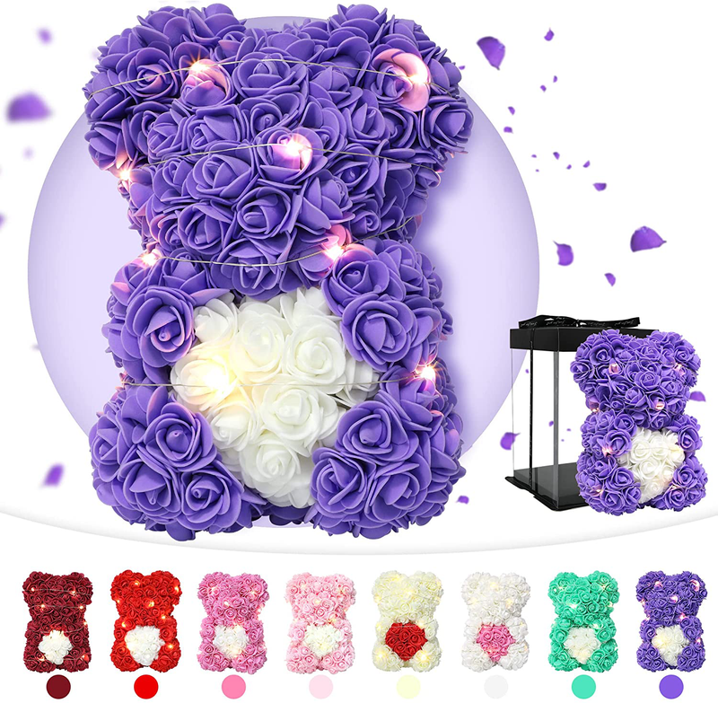 Rose Bear-Personalized Gifts for Her, Romantic Flower Bear Contains over 300 Artificial Flowers, Unique Gifts for Valentines Day Birthday, Handmade Sparkle Rose Teddy Bear (Light Pink Rose Bear) Home & Garden > Decor > Seasonal & Holiday Decorations Geousnest Purple Rose Bear  